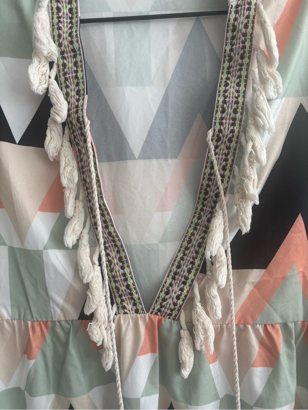 One-Shoulder Geometric Tassel Dress in Mint & Peach